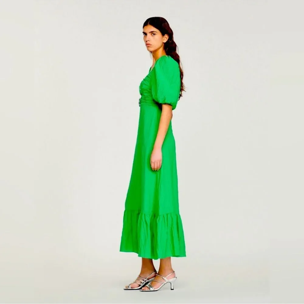 Sandro Falbala Embellished Cutout Green Midi Dress Size 36 NWT Retail $580 - Picture 3 of 11